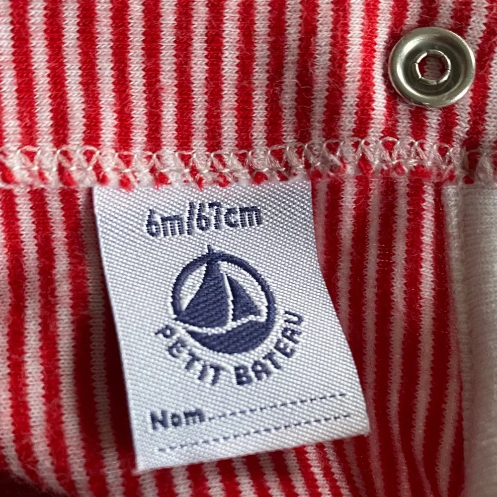 Petit Bateau Red and White Striped Dress with Peter Pan Collar
